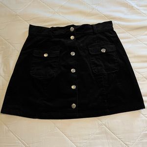 Unique Vintage - Black Corduroy Marlo Mini Skirt (with belt) - L/10-12